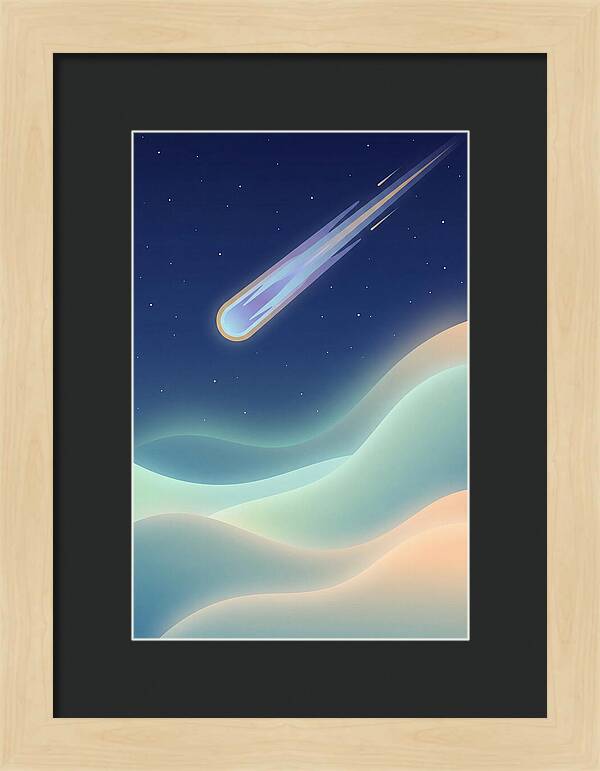 Meteor Streaking Across Starry Night Sky