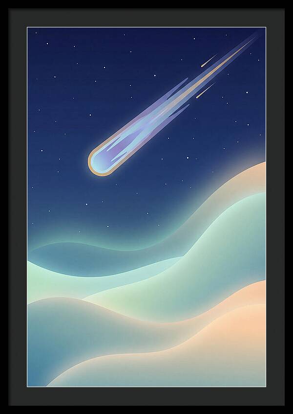 Meteor Streaking Across Starry Night Sky