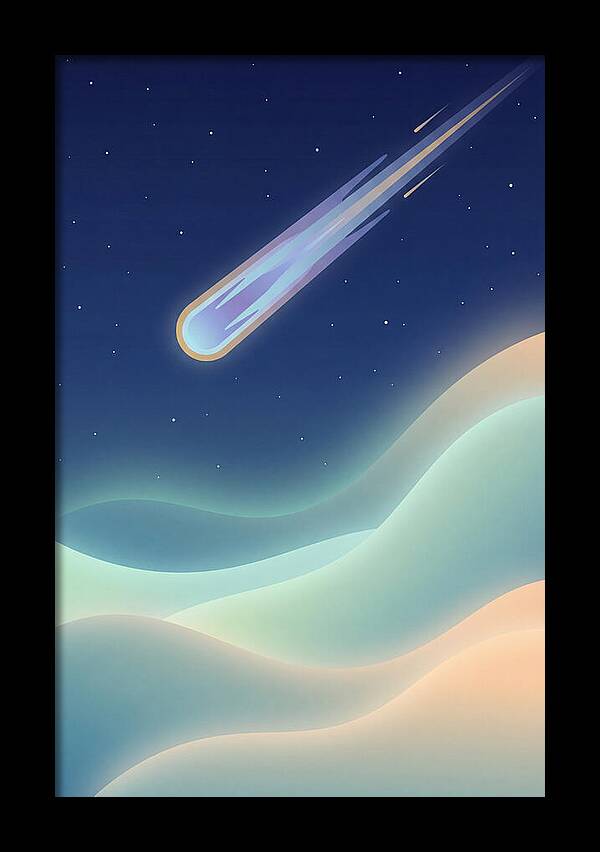 Meteor Streaking Across Starry Night Sky