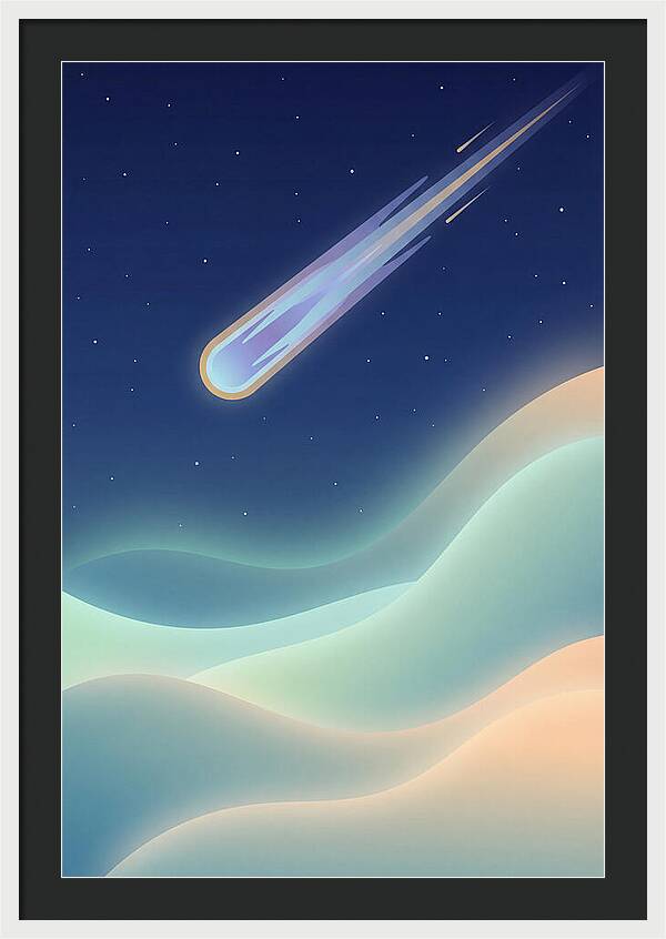 Meteor Streaking Across Starry Night Sky