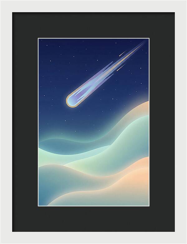 Meteor Streaking Across Starry Night Sky