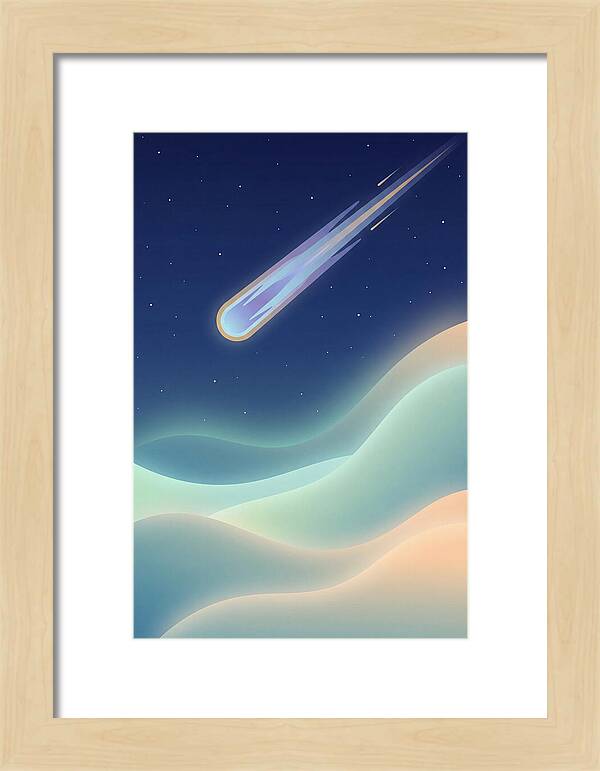 Meteor Streaking Across Starry Night Sky