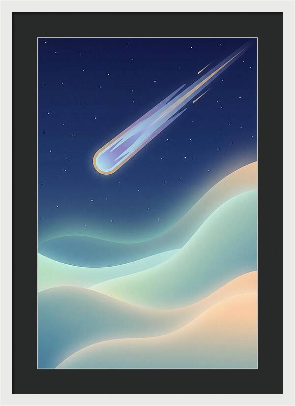 Meteor Streaking Across Starry Night Sky