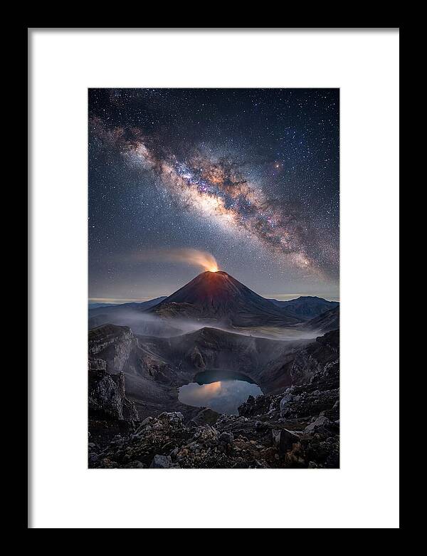 Milky Way Over Erupting Volcano