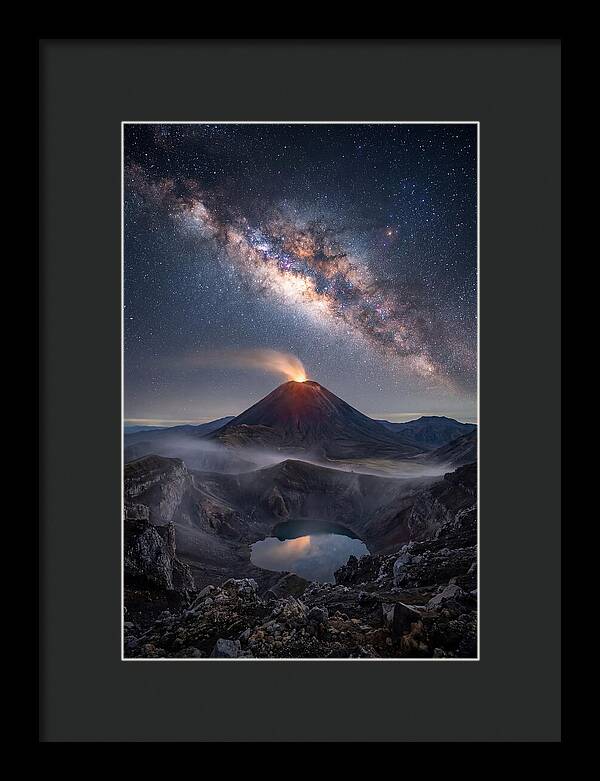 Milky Way Over Erupting Volcano