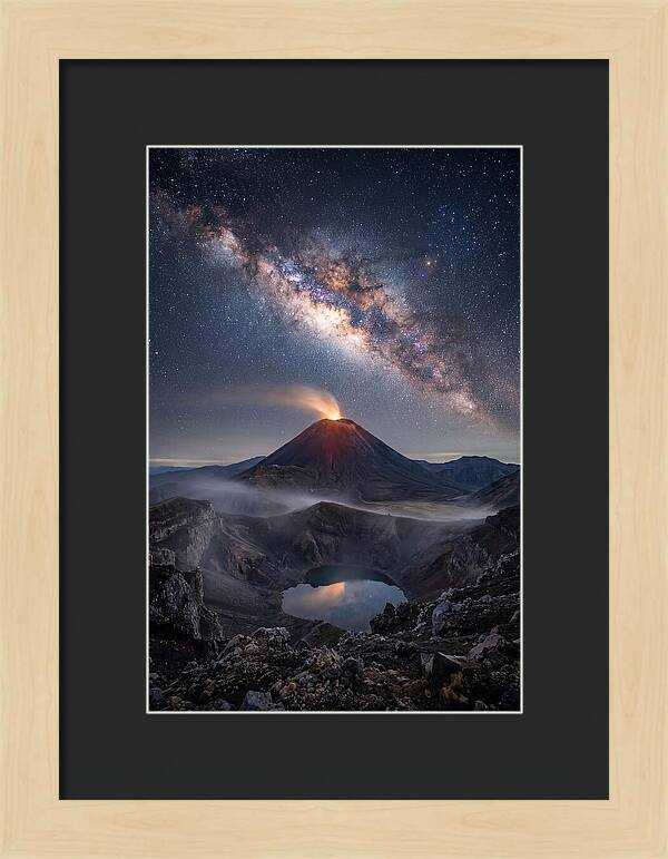 Milky Way Over Erupting Volcano