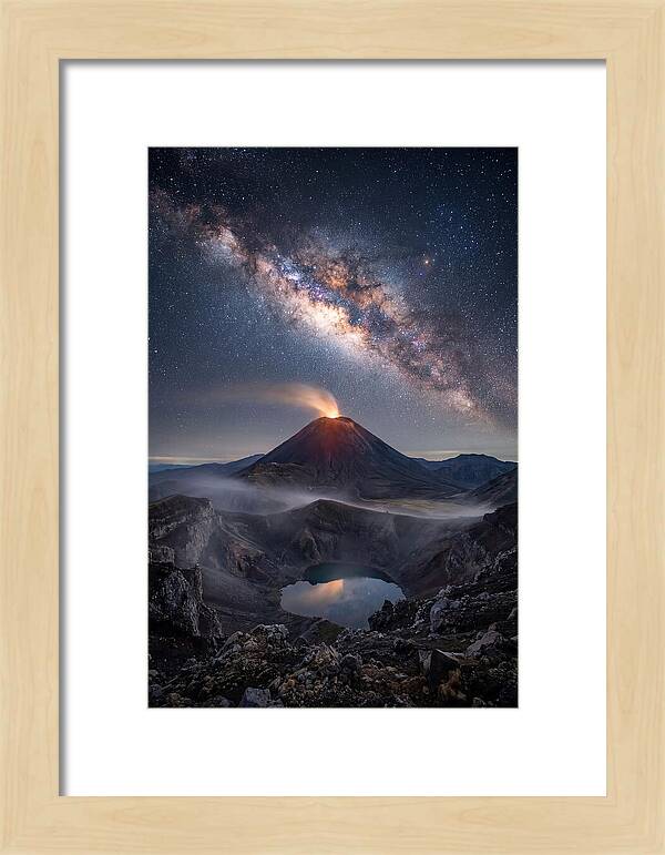 Milky Way Over Erupting Volcano