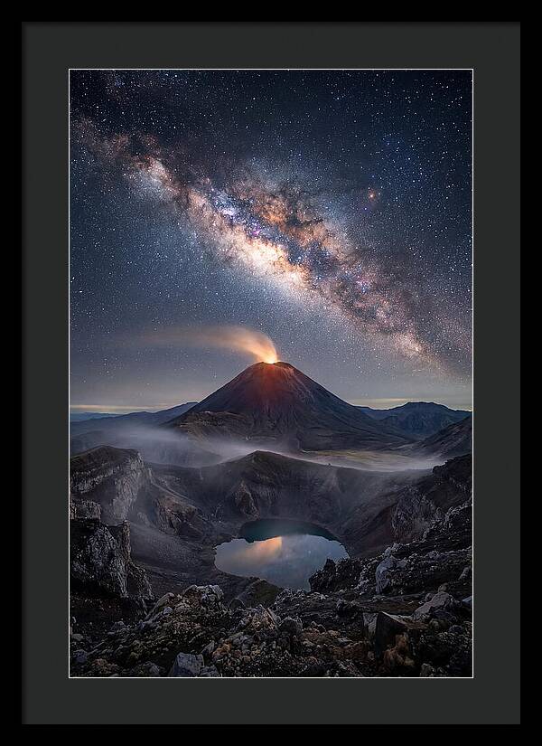 Milky Way Over Erupting Volcano