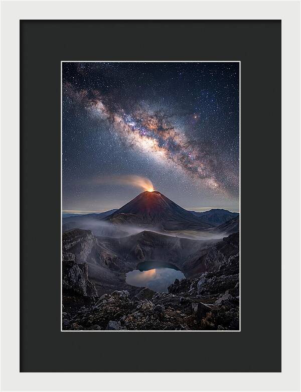 Milky Way Over Erupting Volcano