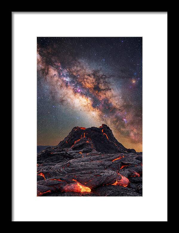 Milky Way Over Fiery Volcano