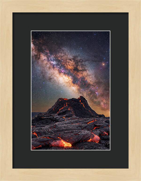 Milky Way Over Fiery Volcano