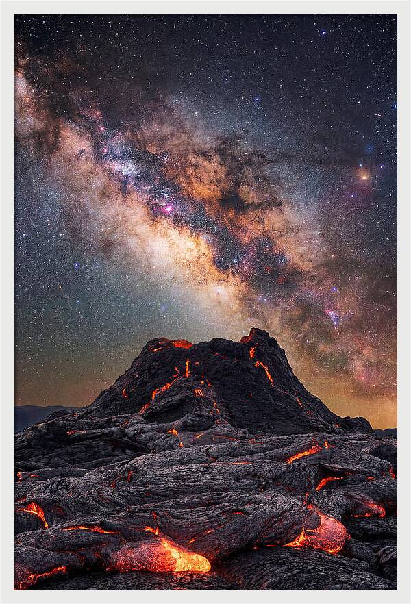Milky Way Over Fiery Volcano