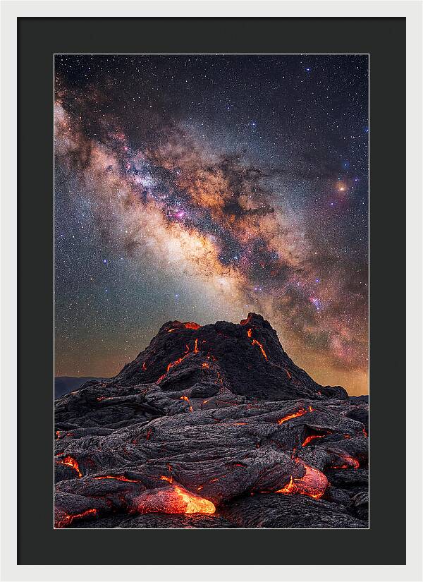 Milky Way Over Fiery Volcano