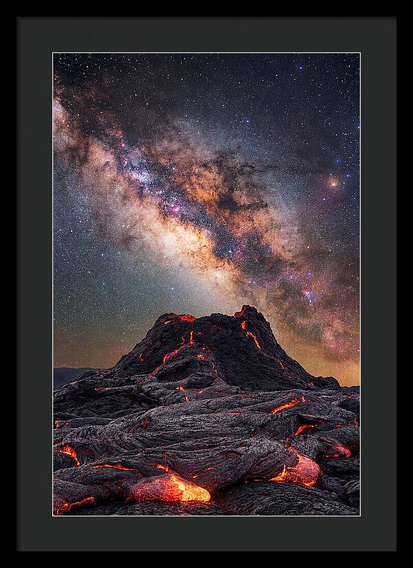 Milky Way Over Fiery Volcano