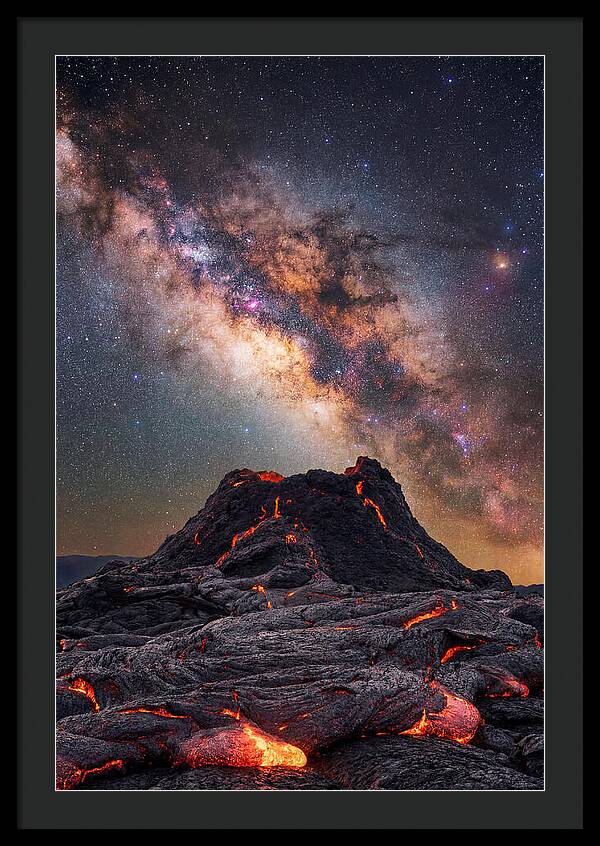 Milky Way Over Fiery Volcano