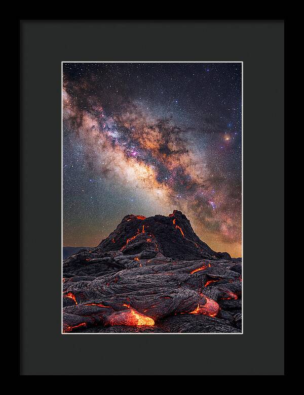 Milky Way Over Fiery Volcano
