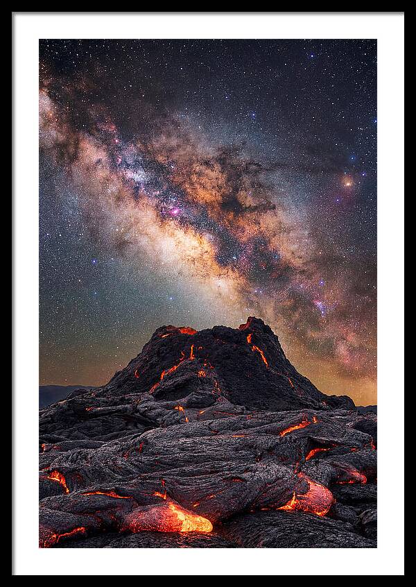 Milky Way Over Fiery Volcano