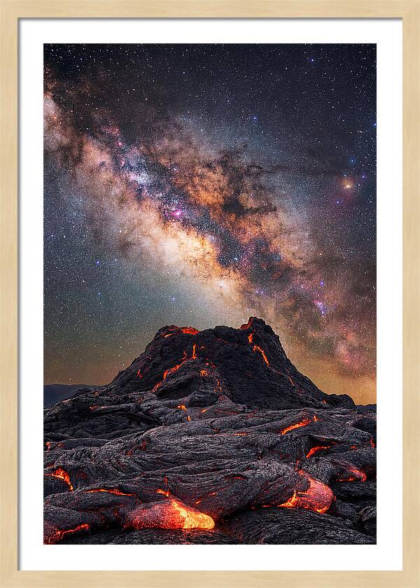 Milky Way Over Fiery Volcano