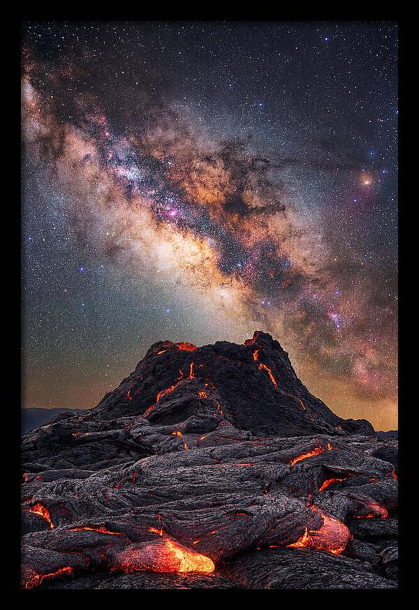 Milky Way Over Fiery Volcano