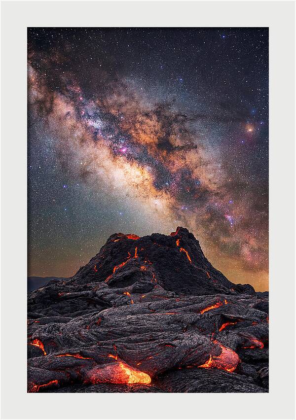 Milky Way Over Fiery Volcano