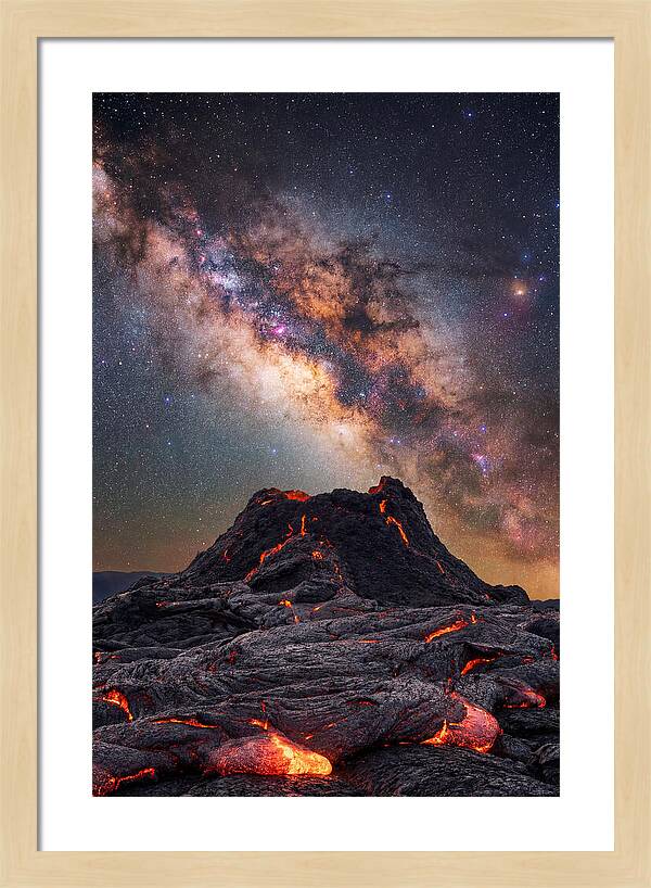 Milky Way Over Fiery Volcano
