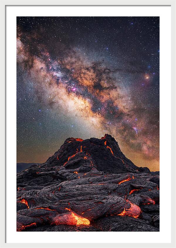 Milky Way Over Fiery Volcano