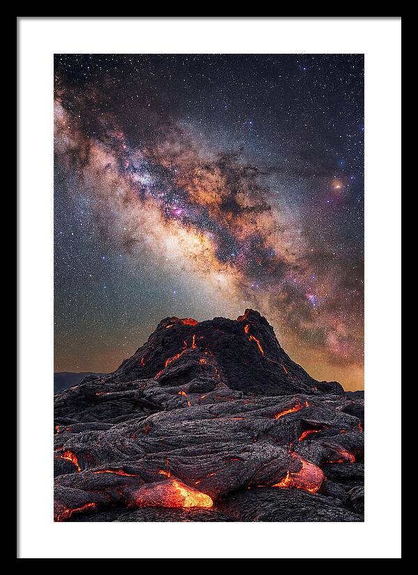 Milky Way Over Fiery Volcano