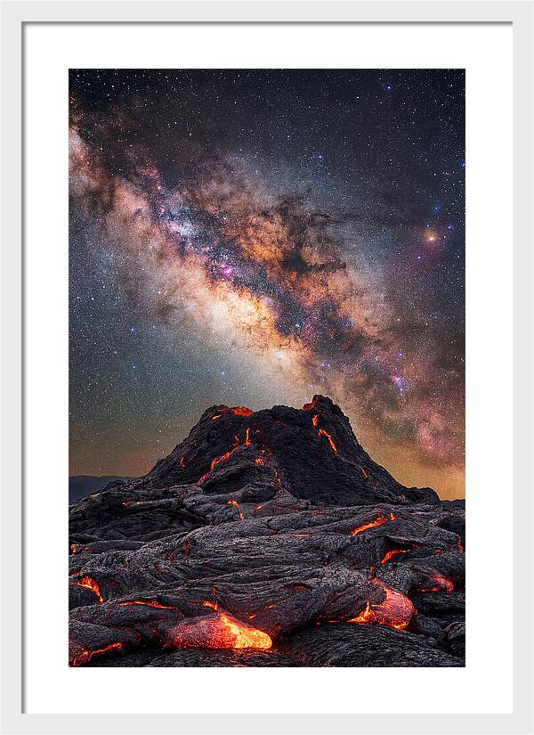 Milky Way Over Fiery Volcano
