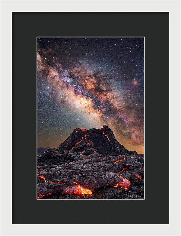 Milky Way Over Fiery Volcano