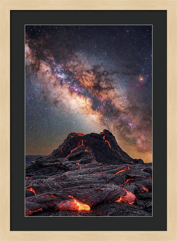 Milky Way Over Fiery Volcano