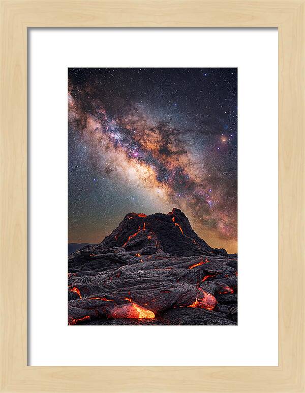 Milky Way Over Fiery Volcano