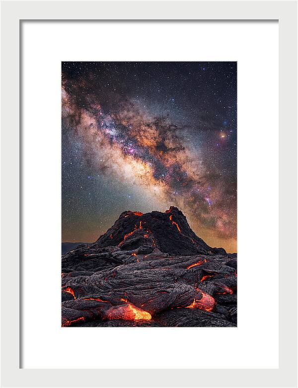 Milky Way Over Fiery Volcano