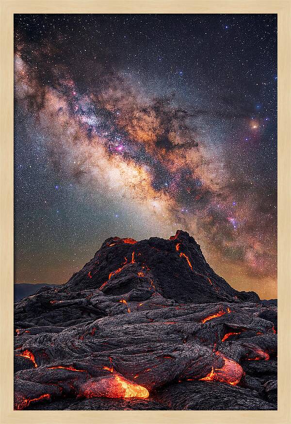 Milky Way Over Fiery Volcano