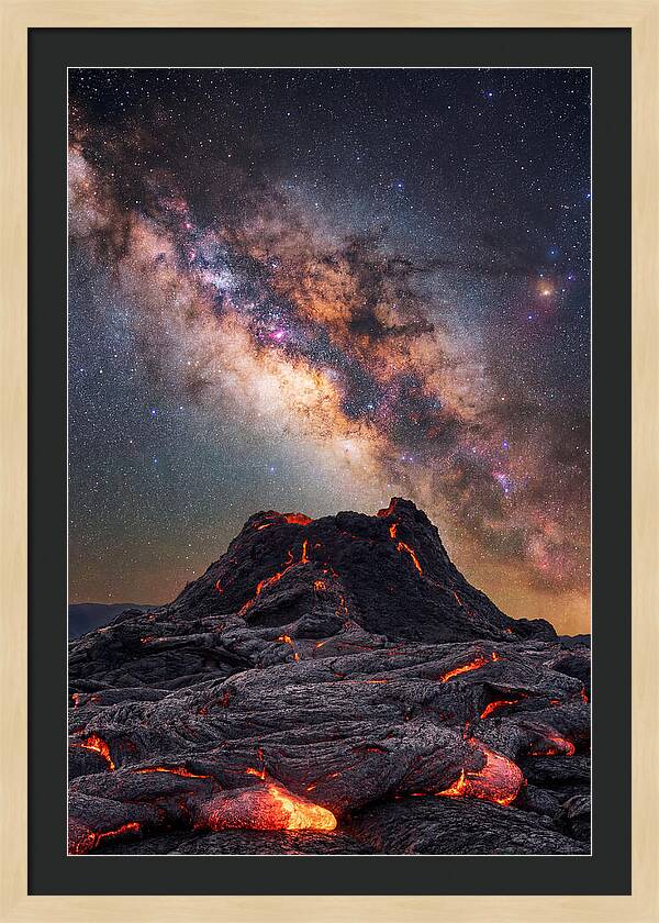 Milky Way Over Fiery Volcano