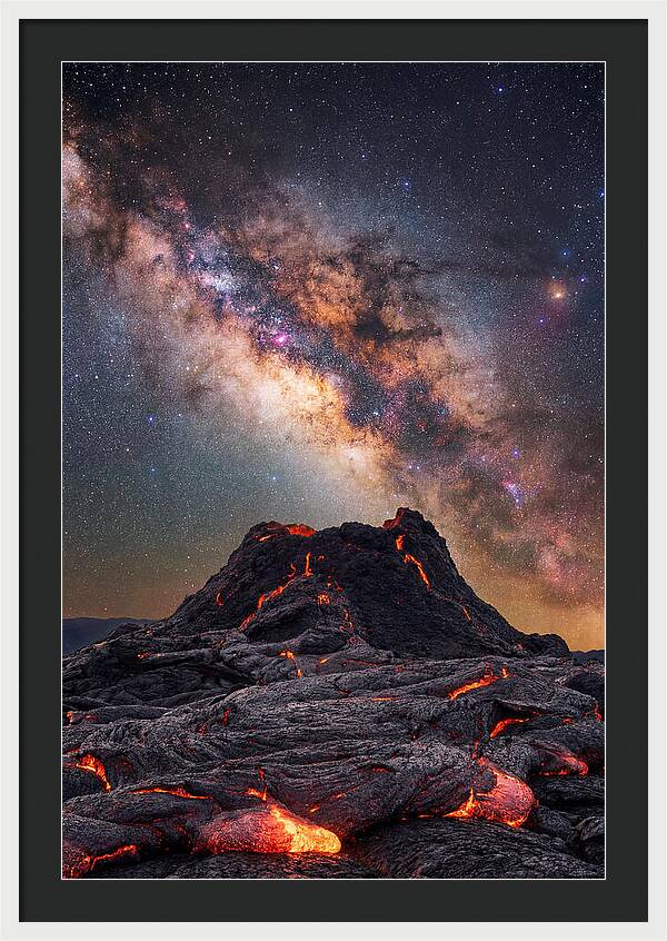 Milky Way Over Fiery Volcano