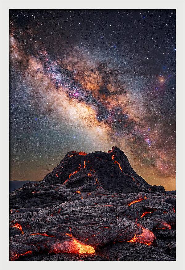 Milky Way Over Fiery Volcano