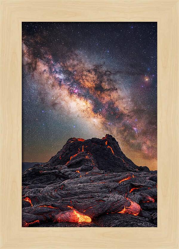 Milky Way Over Fiery Volcano