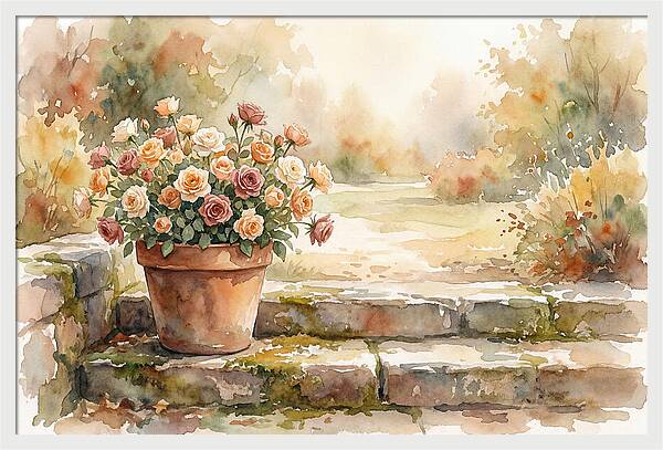 Miniature Roses In Terracotta Pot