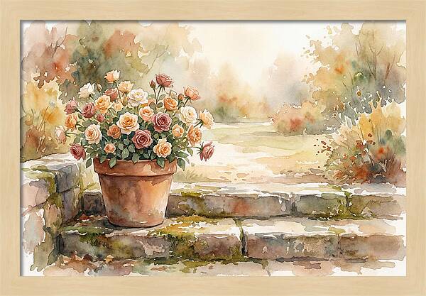 Miniature Roses In Terracotta Pot