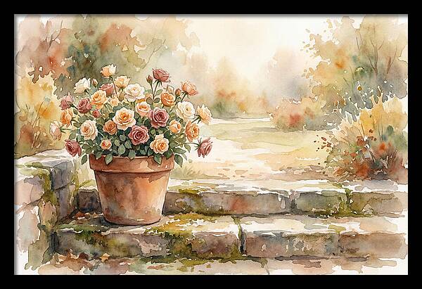 Miniature Roses In Terracotta Pot