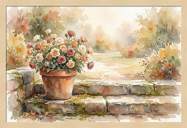 Miniature Roses In Terracotta Pot