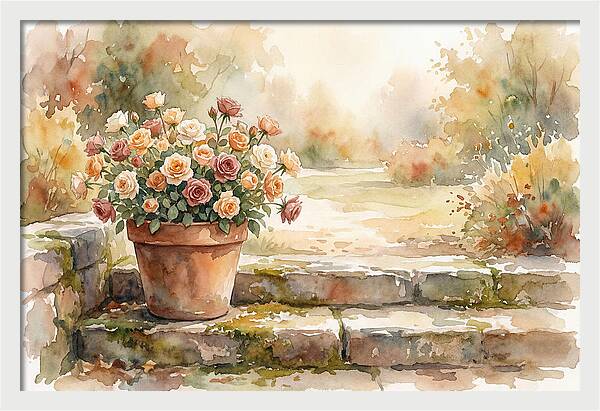 Miniature Roses In Terracotta Pot