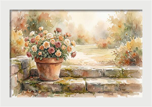 Miniature Roses In Terracotta Pot