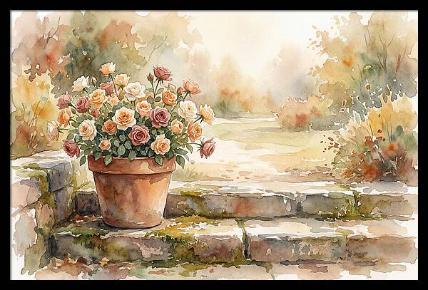 Miniature Roses In Terracotta Pot