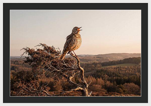 Mistle Thrush Singing At Dusk