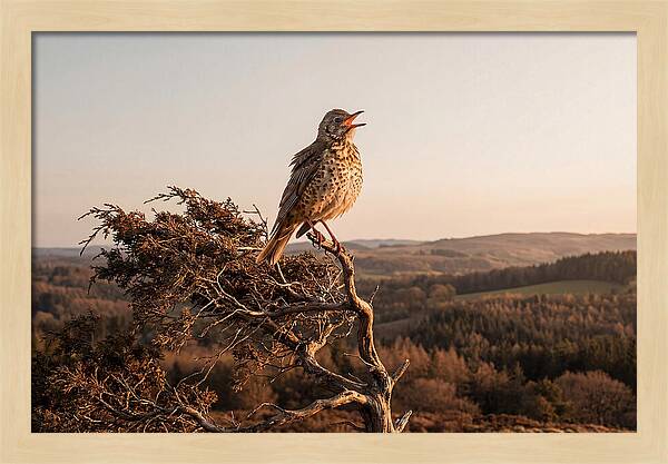 Mistle Thrush Singing At Dusk