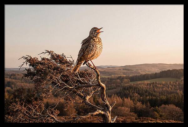 Mistle Thrush Singing At Dusk