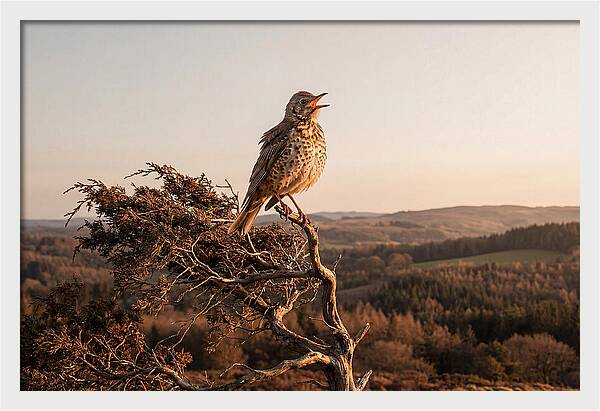 Mistle Thrush Singing At Dusk