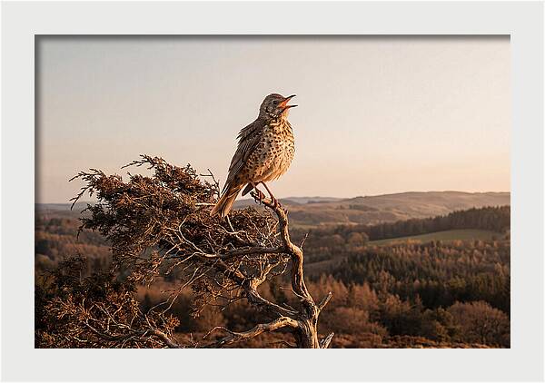 Mistle Thrush Singing At Dusk