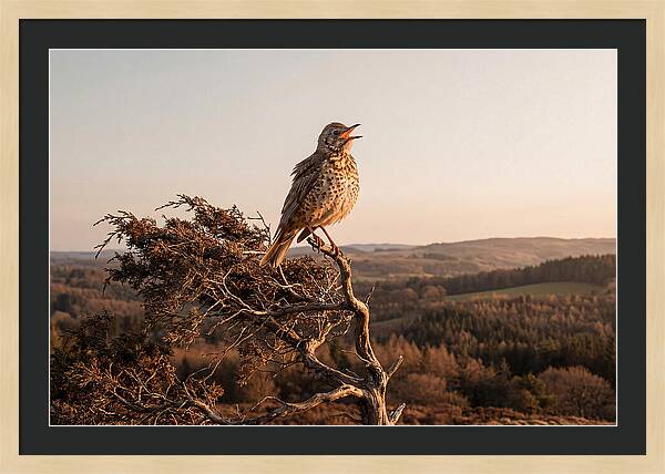 Mistle Thrush Singing At Dusk